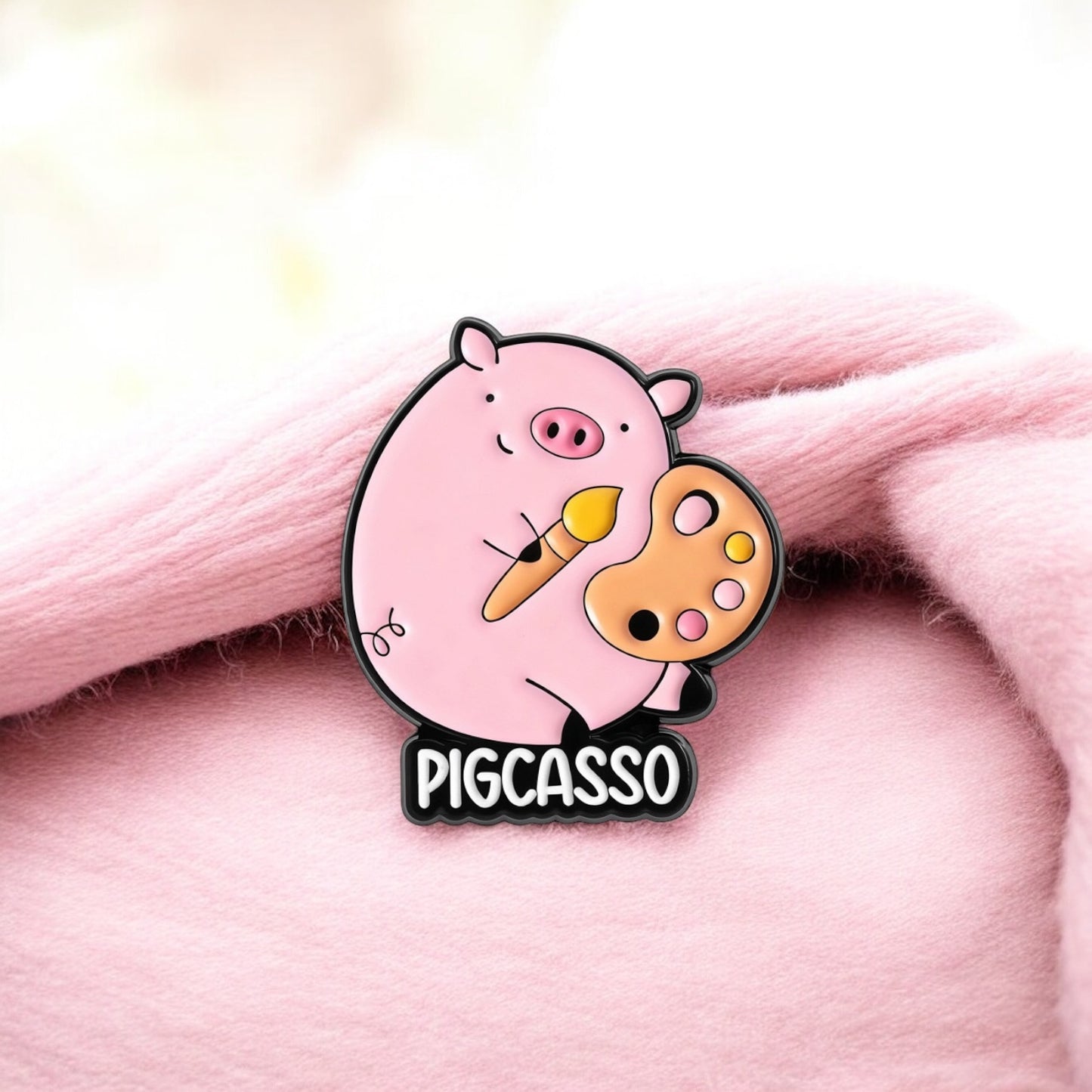 Pin's Broche Email | Cochon Fantome Billets Peintre Mignon Kawaii | Kawaii | Animal Dessin Animé Humour