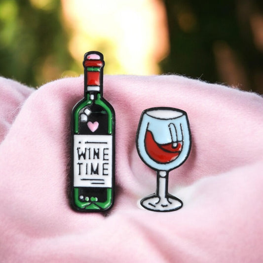 Lot de 2 Pin's Broche Email | Vin et Verre Vin | Humour | Kawaii Mignon