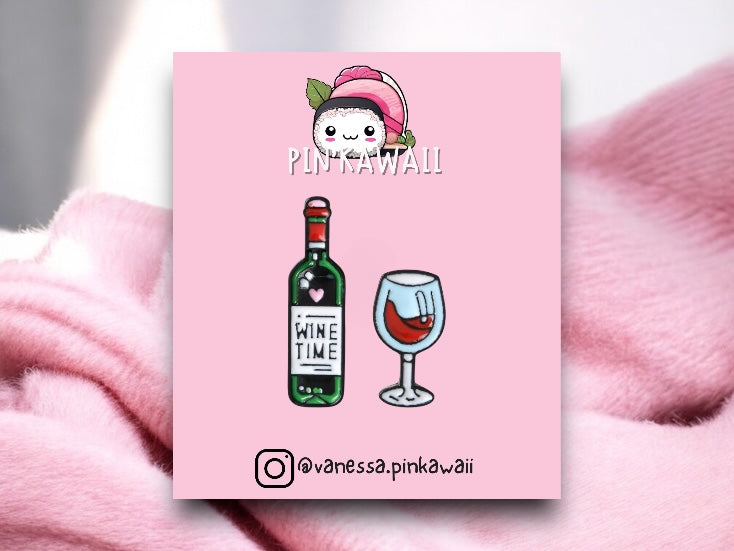 Lot de 2 Pin's Broche Email | Vin et Verre Vin | Humour | Kawaii Mignon