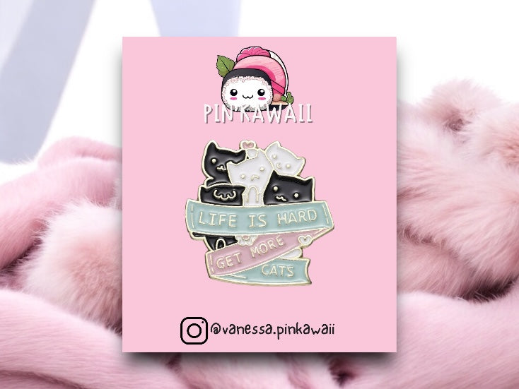 Pin's Broche Email | Bande dessinée Chat Humour | Rose Girly Féminin | Amoureux des Chats | Kawaii | Mignon