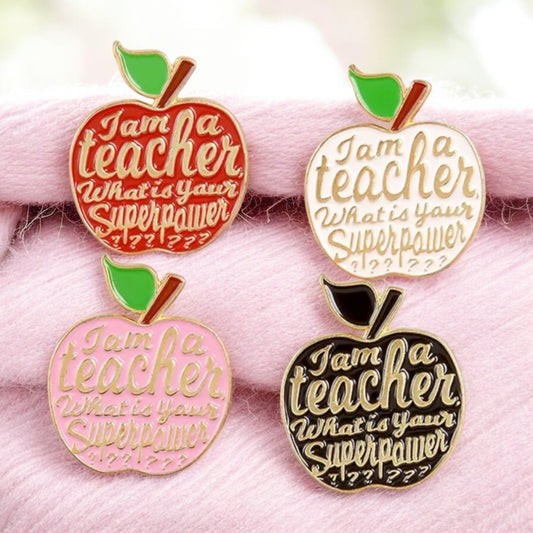 Email Brooch Pin | Teacher Teacher Teacher | Red or White Apple | Kawaii | Fun | Humor