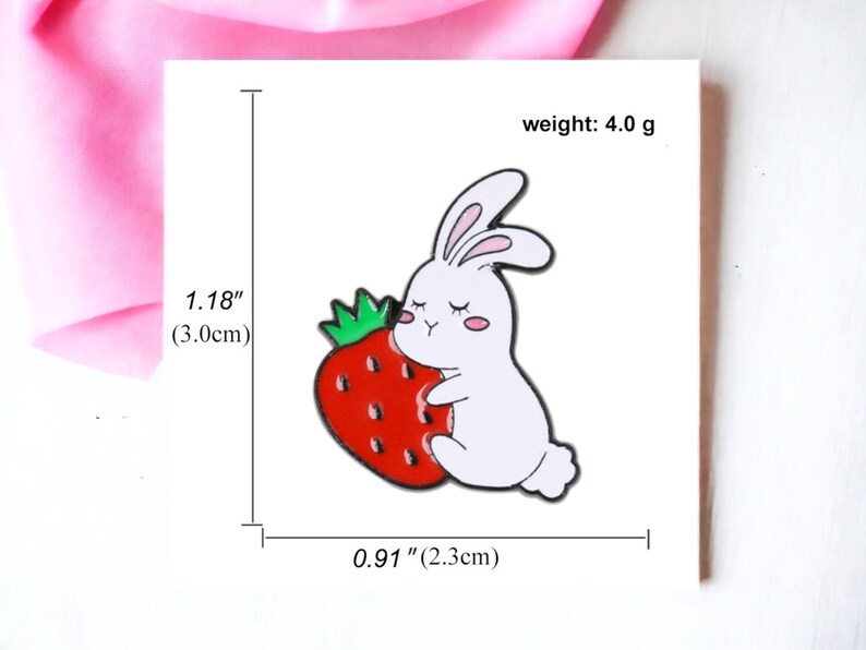 Pin's Broche Email | Lapin avec Fraise | Mignon | Animaux | Kawaii