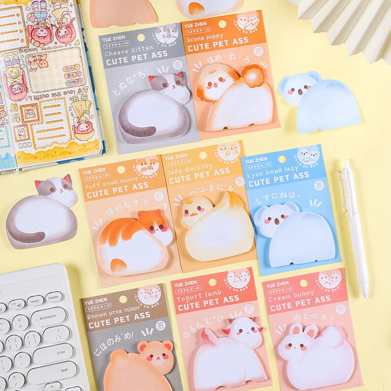 Autocollant de Note de Message | Coloré Humour Fesses Animaux | Papeterie | Style Kawaii | Accessoires | Post It | Mignon