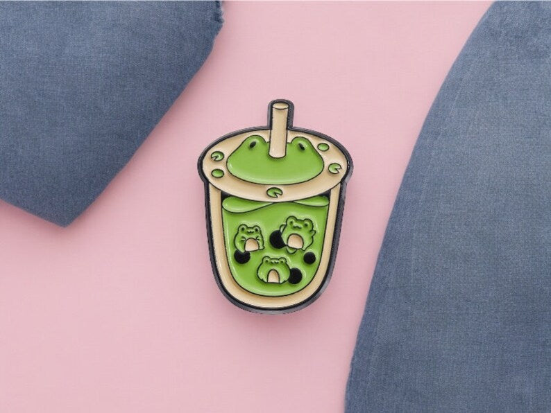 Pin's Broche Email | Boisson Smoothie | Sirop | Grenouille Axolotl ou Cappy | Kawaii | Fun | Humour