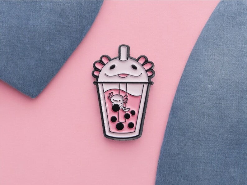 Pin's Broche Email | Boisson Smoothie | Sirop | Grenouille Axolotl ou Cappy | Kawaii | Fun | Humour