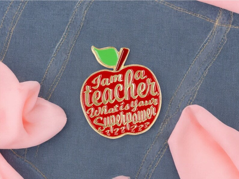 Email Brooch Pin | Teacher Teacher Teacher | Red or White Apple | Kawaii | Fun | Humor