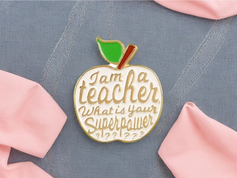 Email Brooch Pin | Teacher Teacher Teacher | Red or White Apple | Kawaii | Fun | Humor