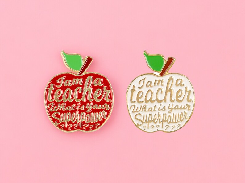 Email Brooch Pin | Teacher Teacher Teacher | Red or White Apple | Kawaii | Fun | Humor