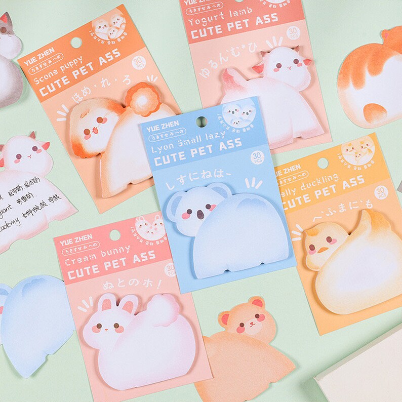 Autocollant de Note de Message | Coloré Humour Fesses Animaux | Papeterie | Style Kawaii | Accessoires | Post It | Mignon