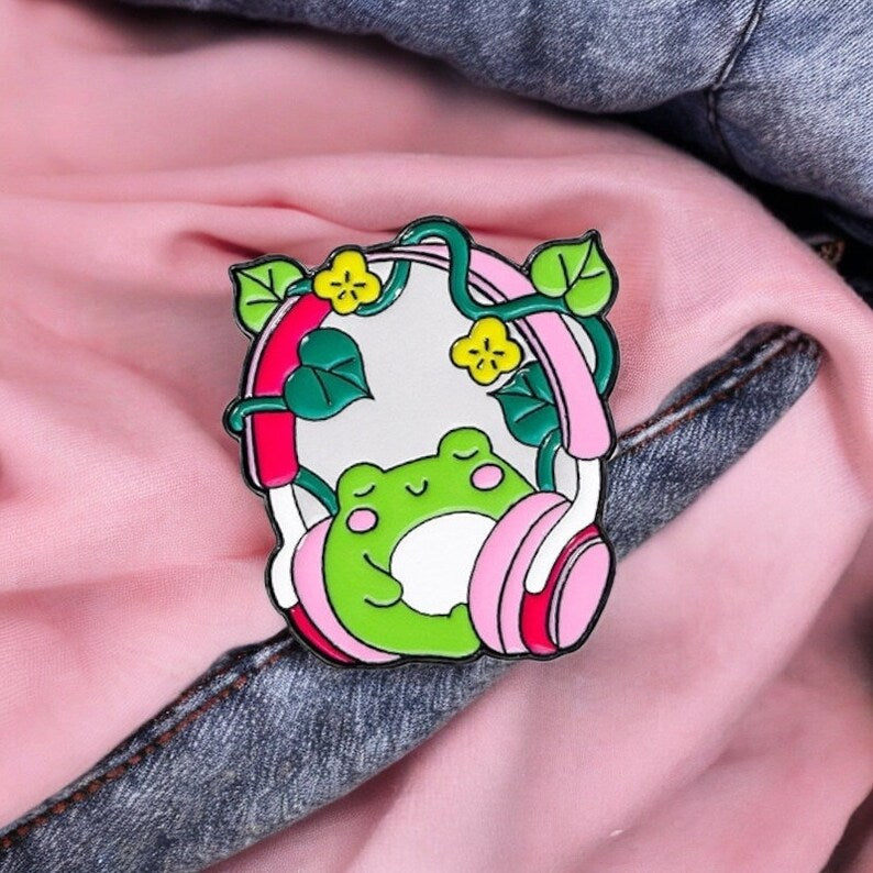 Pin's Broche Email | Mignon Grenouille Musique | Kawaii | Fun Humour Amoureux des Grenouilles