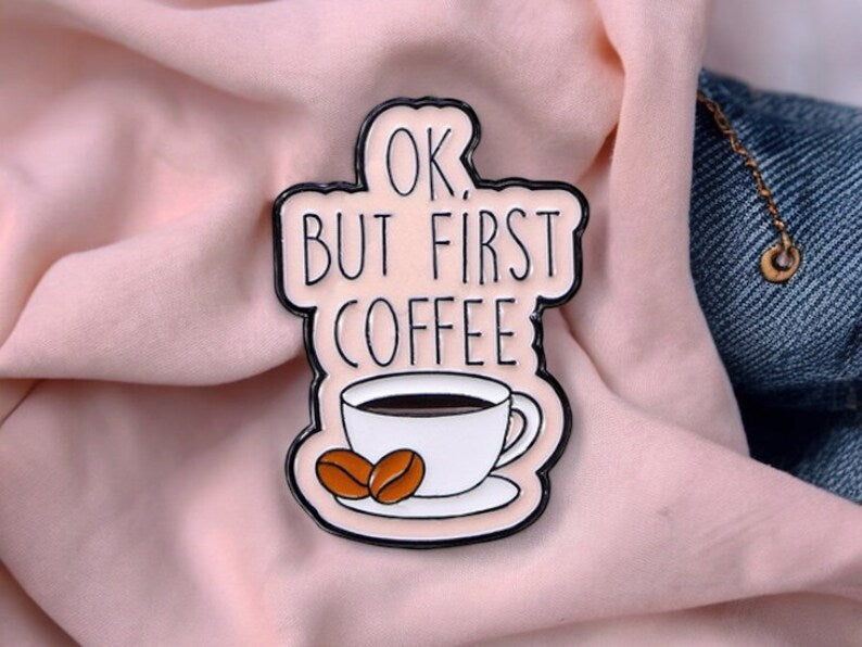 Pin's Broche Email | Amoureux de Café | Coffee | Café en Premier | Mignon |Kawaii | Fun | Humour