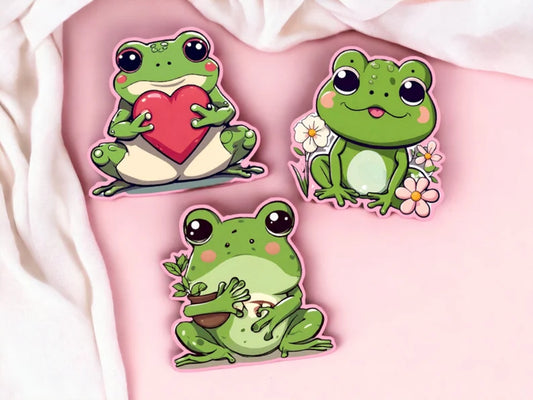 Set of 3 Stickers | Stickers | Glossy Vinyl | Frogs | Cute | Kawaii