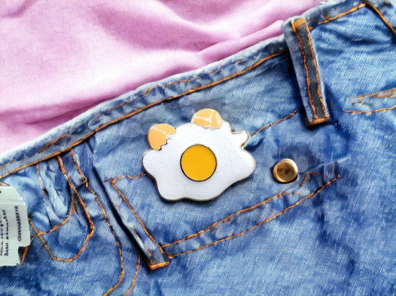 Pin's Broche Email | Oeuf au Plat | Oeuf Alimentaire | Kawaii | Fun | Humour