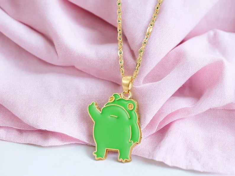 Collier Chaine Pendentif | Grenouille Doigt d'honneur | Fuck | Humour | Kawaii | Mignon