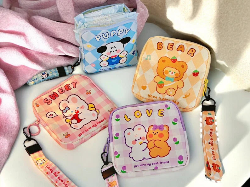 Pochette Rangement avec Sangle | Pochettes Serviettes Hygiéniques | Kawaii Mignon