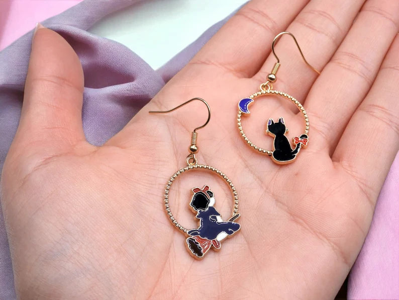 Boucles Oreilles | Pendants d'oreilles |  Kiki La petite Sorcière | Kiki et Jiji | Cuivre Plaqué Or