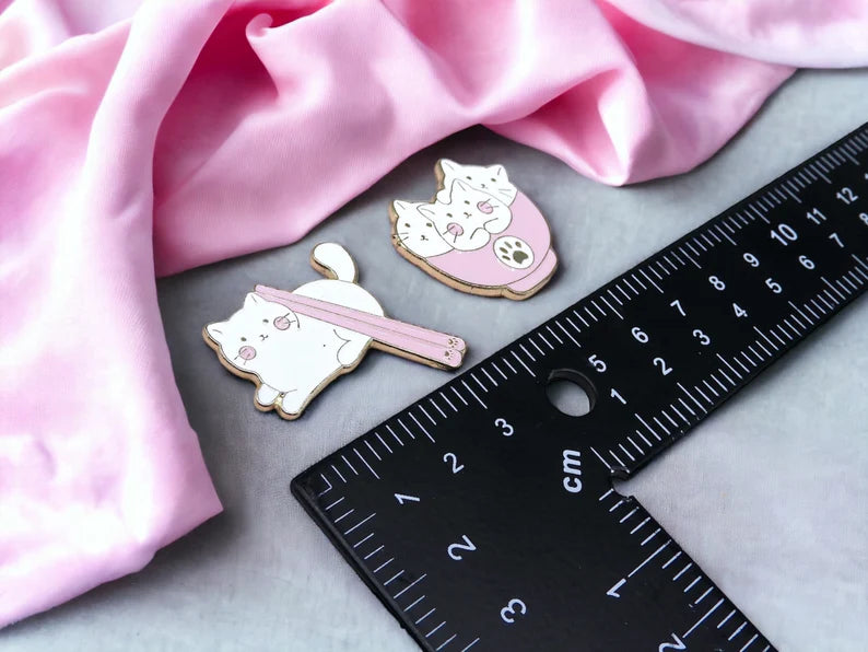 Pin's Broche Email | Chat Cuisine Asiatique Kawaii | Bol de Chat ou Baguette Chinoise Chat | Kawaii | Fun | Humour