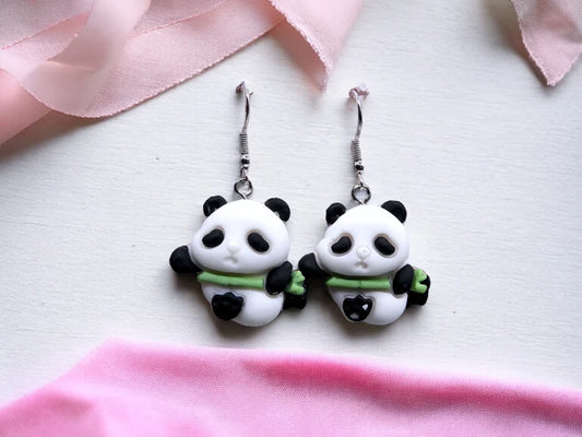 Boucles Oreilles | Pendants d'Oreilles |  Panda Bamboo | Bambou | Panda | Kawaii | Mignon