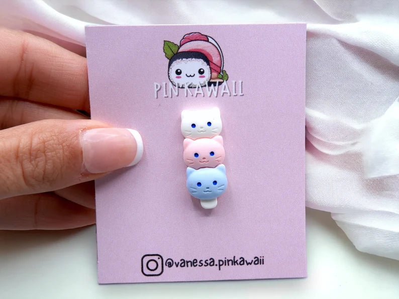 Pin's Broche | Crème glacée Chat | Glace Chat empilées | Sucettes Glacées | Crème Glacée Animaux | Kawaii