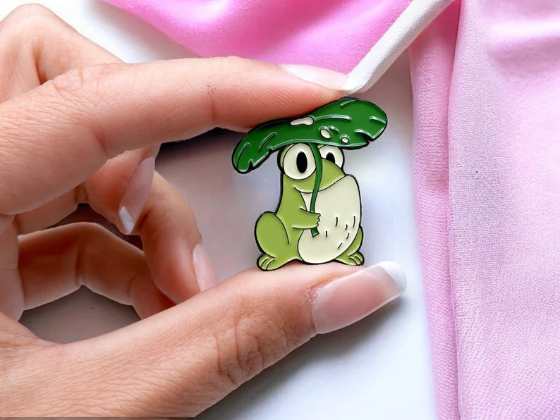 Email Brooch Pin | Lotus Flower Frog | Frog Oasis | Kawaii | Fun | Humor