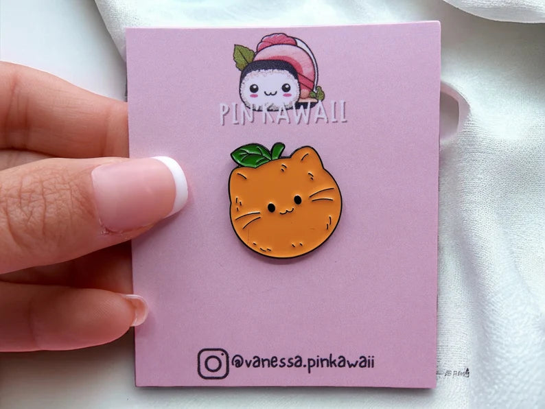 Email Brooch Pin | Cat Fruits | Orange, Strawberry and Kiwi | Kawaii | Fun | Humor