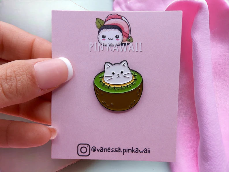 Email Brooch Pin | Cat Fruits | Orange, Strawberry and Kiwi | Kawaii | Fun | Humor