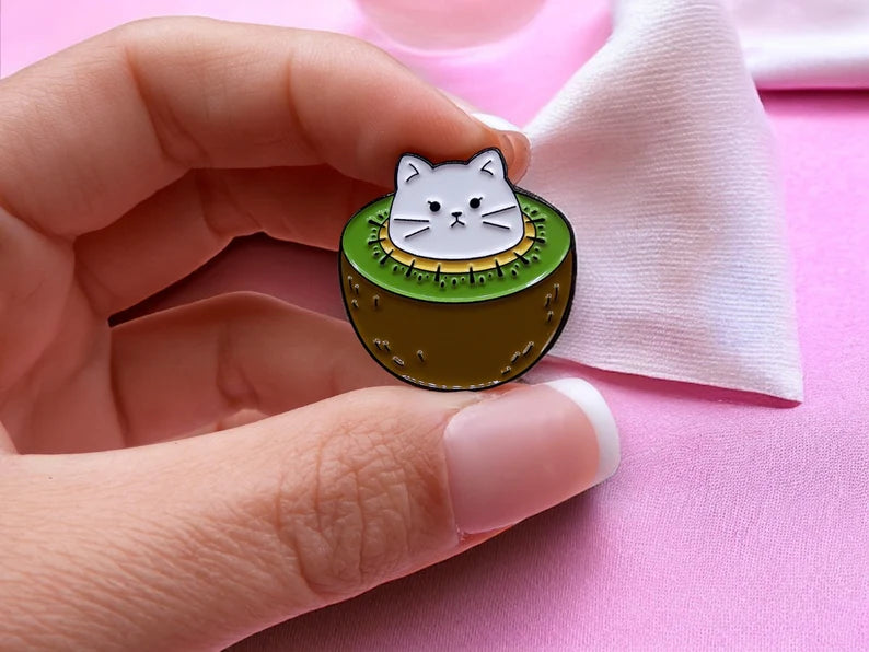 Email Brooch Pin | Cat Fruits | Orange, Strawberry and Kiwi | Kawaii | Fun | Humor