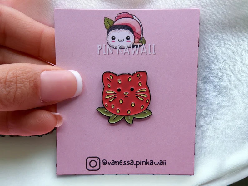 Email Brooch Pin | Cat Fruits | Orange, Strawberry and Kiwi | Kawaii | Fun | Humor