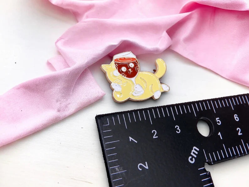 Email Brooch Pin | Cat Wine Glass | Cat | Cute Cute | Humor Fun Wine Lover | Kawaii