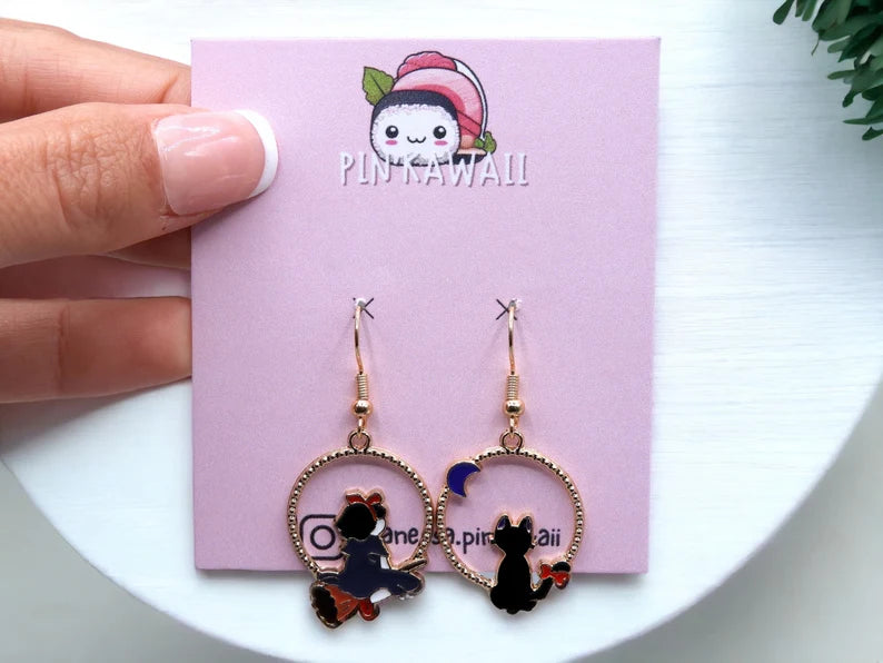 Boucles Oreilles | Pendants d'oreilles |  Kiki La petite Sorcière | Kiki et Jiji | Cuivre Plaqué Or