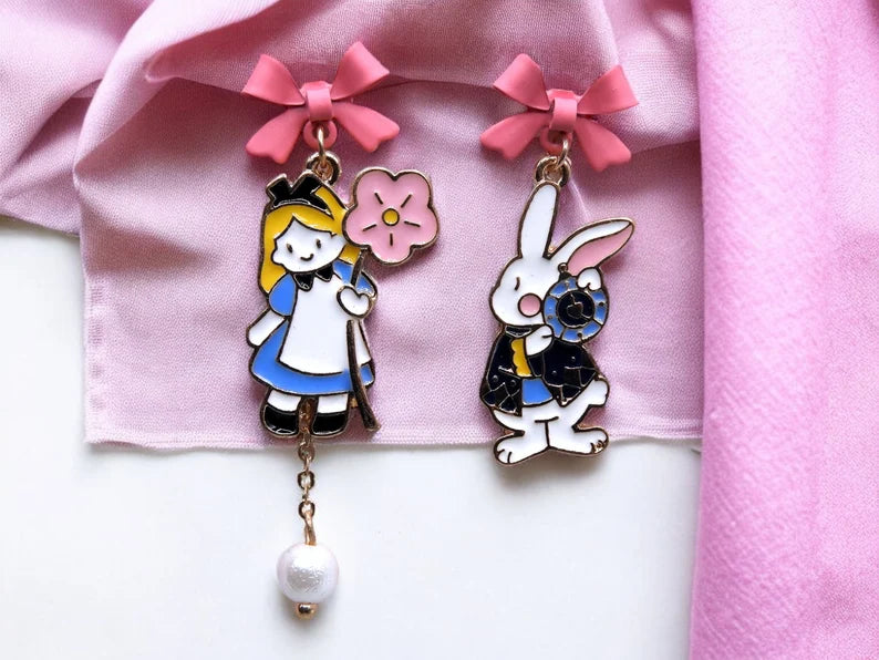 Earrings | Drop earrings | Alice in Wonderland | Late Bunny Alice | Gold Plated Copper