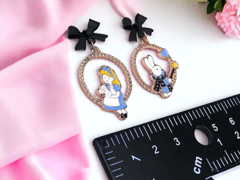 Earrings | Drop earrings | Alice in Wonderland | Late Bunny Alice | Gold Plated Copper