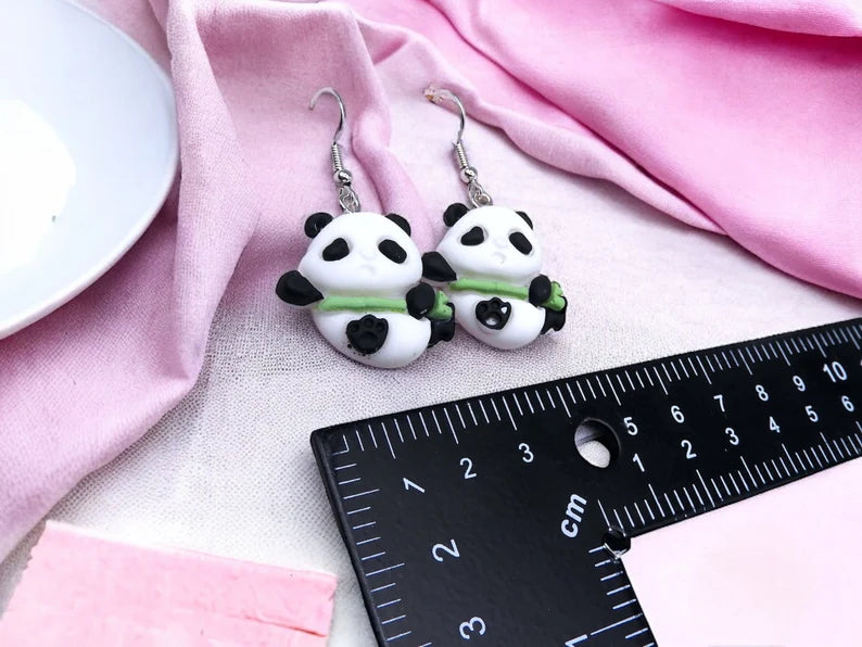 Boucles Oreilles | Pendants d'Oreilles |  Panda Bamboo | Bambou | Panda | Kawaii | Mignon