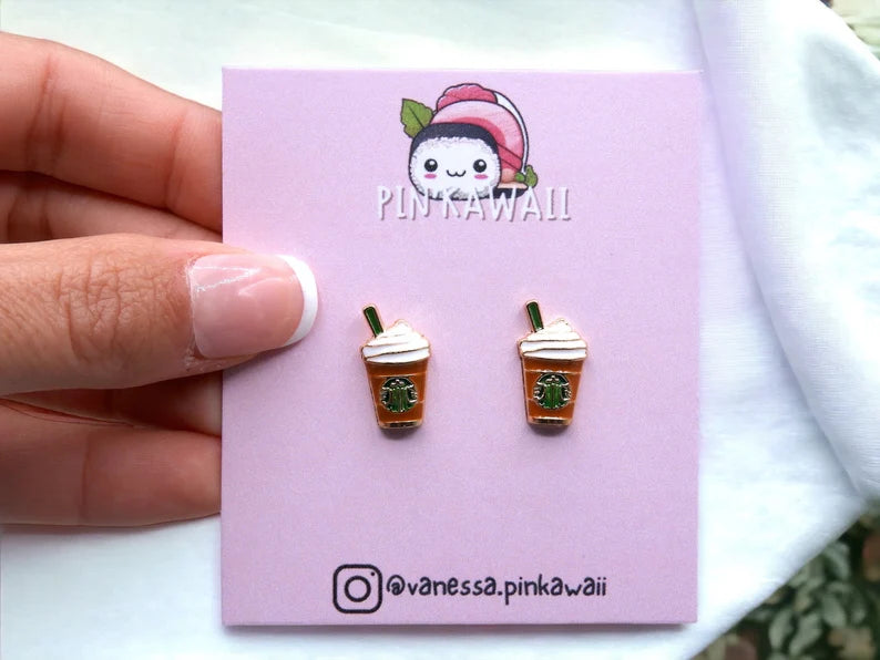 Earrings | Stud earrings | Starbucks | Humor Kawaii Cup Hot Chocolate Coffee