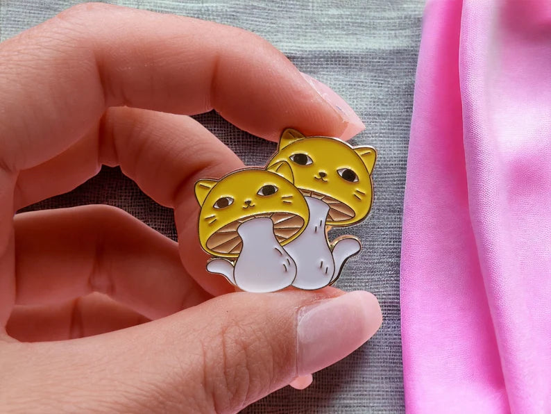 Pin's Broche Email | Champignon Chat | Mignon | Kawaii | Fun | Humour