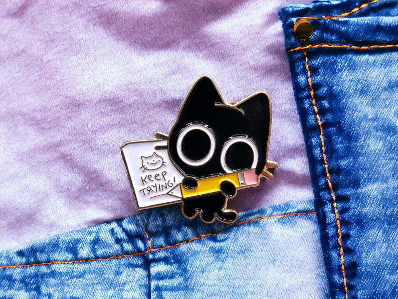 Email Brooch Pin | Cat | Keep Trying | Cat | Kawaii | Fun