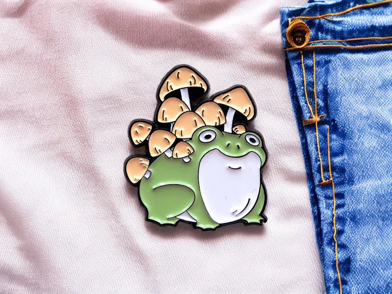 Pin's Broche Email | Grenouille Champignon | Forestier | Kawaii | Fun | Humour