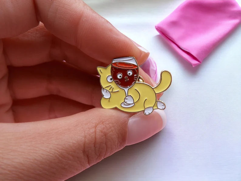 Pin's Broche Email | Chat Verre de Vin | Chat | Cute Mignon | Humour Fun Amoureux de Vin | Kawaii