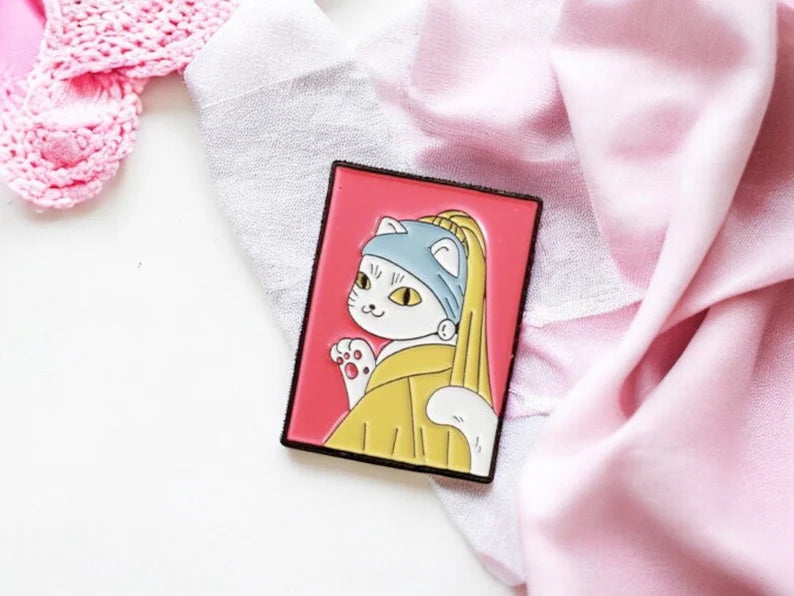 Email Brooch Pin | Cat Caricature Painting | Humor | Cute | Kawaii