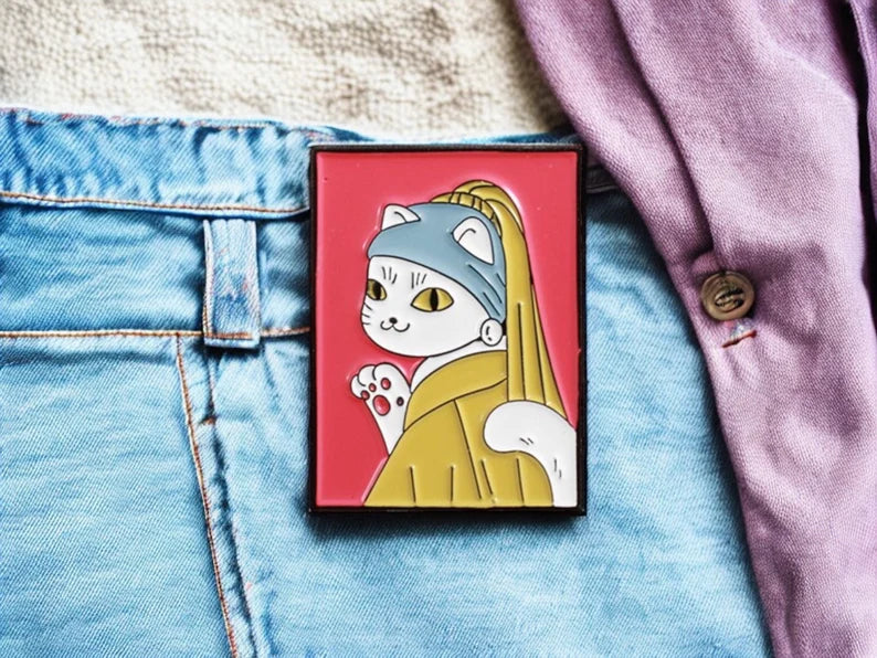 Email Brooch Pin | Cat Caricature Painting | Humor | Cute | Kawaii