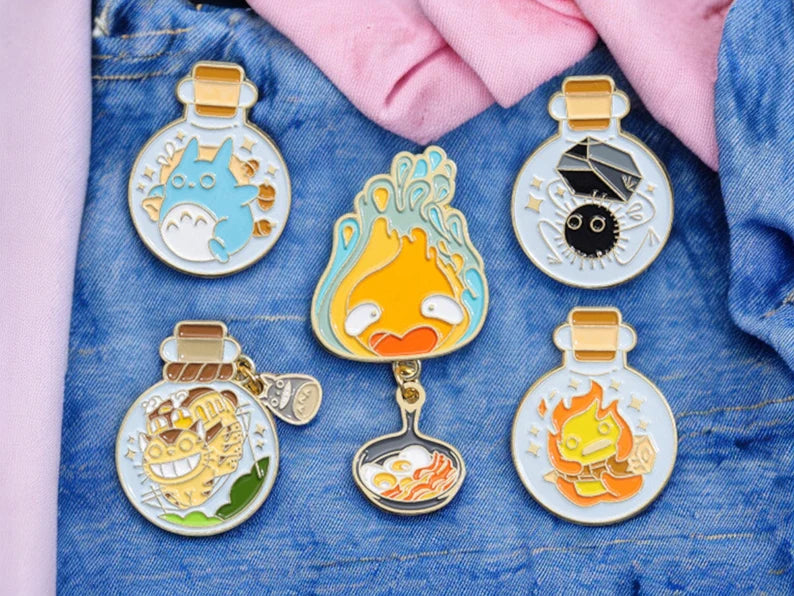 Email Brooch Pin | Totoro | Calcifer, Noiraude, Cat Bus | Spirited Away | Kawaii | Cute