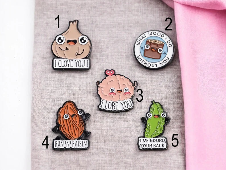 Email Brooch Pin | Vegetables, Wood, Brain | Pun | Kawaii | Fun | Humor