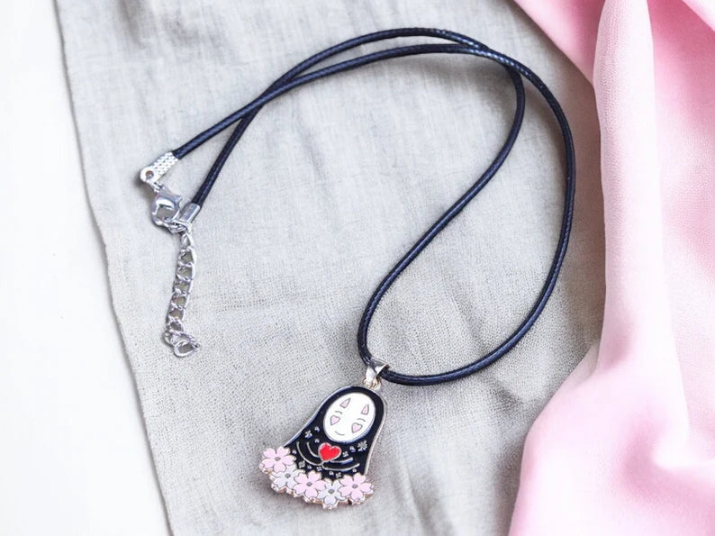 Collier Cordon Noir Pendentif |  Totoro Homme sans Visage | Chihiro | Mon Voisin Totoro | Kawaii | Mignon