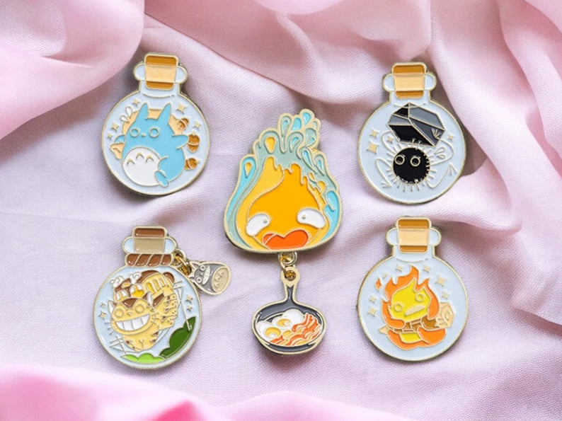 Email Brooch Pin | Totoro | Calcifer, Noiraude, Cat Bus | Spirited Away | Kawaii | Cute