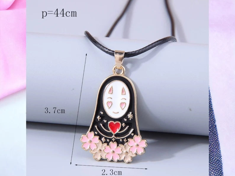 Collier Cordon Noir Pendentif |  Totoro Homme sans Visage | Chihiro | Mon Voisin Totoro | Kawaii | Mignon