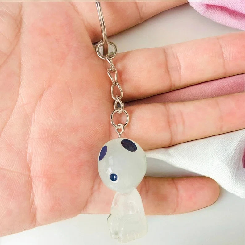 Keychain | Mononoke | Kodama | Forest Spirit | Kawaii | Cute | Bag Pendant | Metal Silver Phosphorescent