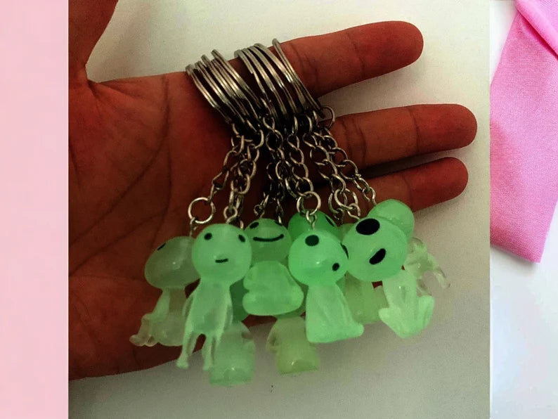 Keychain | Mononoke | Kodama | Forest Spirit | Kawaii | Cute | Bag Pendant | Metal Silver Phosphorescent