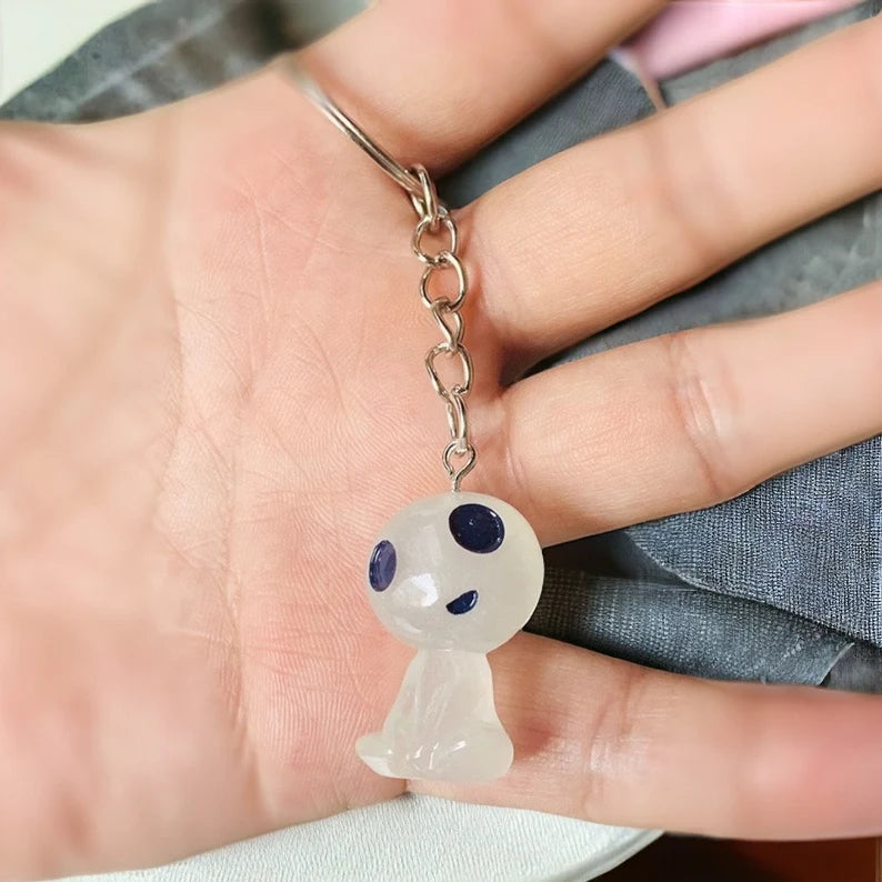 Keychain | Mononoke | Kodama | Forest Spirit | Kawaii | Cute | Bag Pendant | Metal Silver Phosphorescent