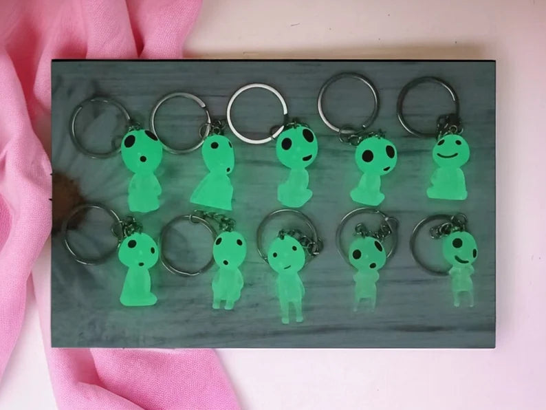 Keychain | Mononoke | Kodama | Forest Spirit | Kawaii | Cute | Bag Pendant | Metal Silver Phosphorescent