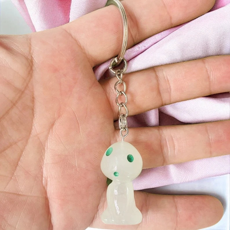 Keychain | Mononoke | Kodama | Forest Spirit | Kawaii | Cute | Bag Pendant | Metal Silver Phosphorescent